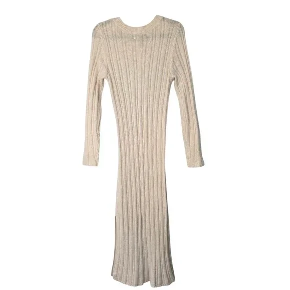 American Eagle Ribbed Knit Long Sleeve Sweater Dress - Beige - Picture 2 of 11